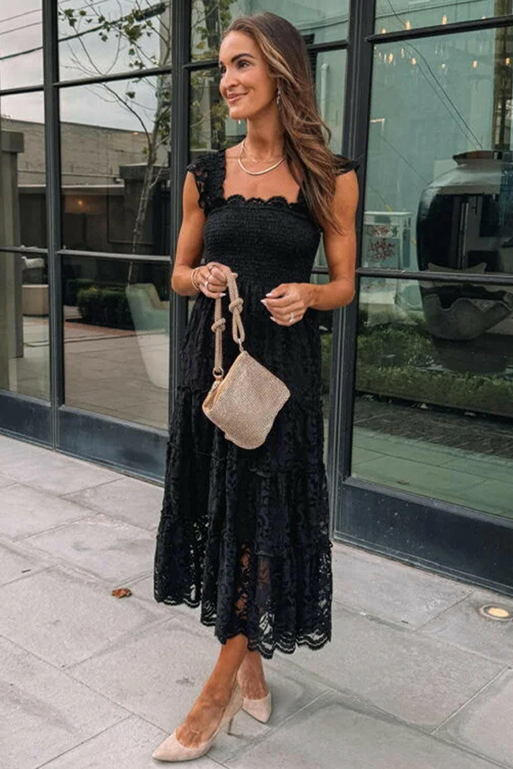 Black Lace Midi Dress