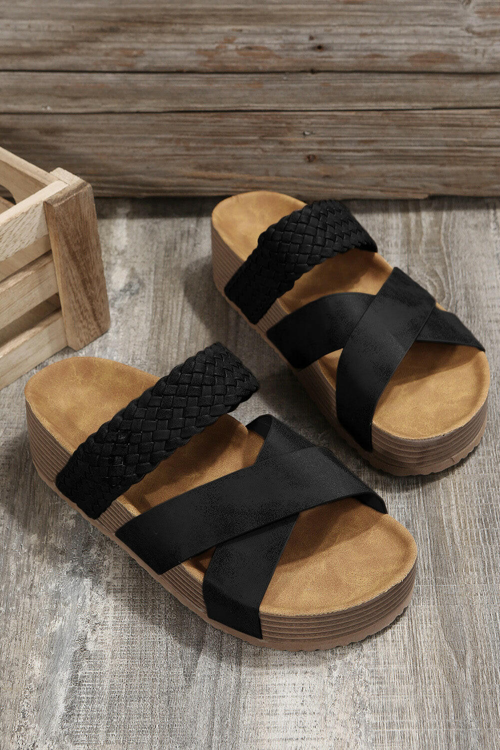 Women's Black Braided Platform Sandals