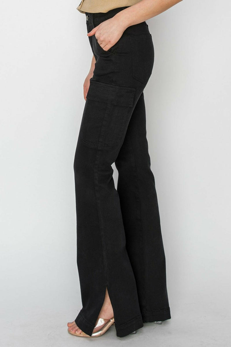 High Rise Side Slit Cargo Bootcut Jeans