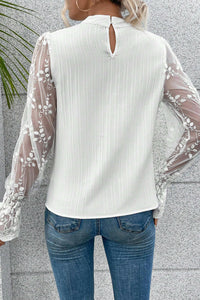 Lace Sleeve Mock Neck Blouse