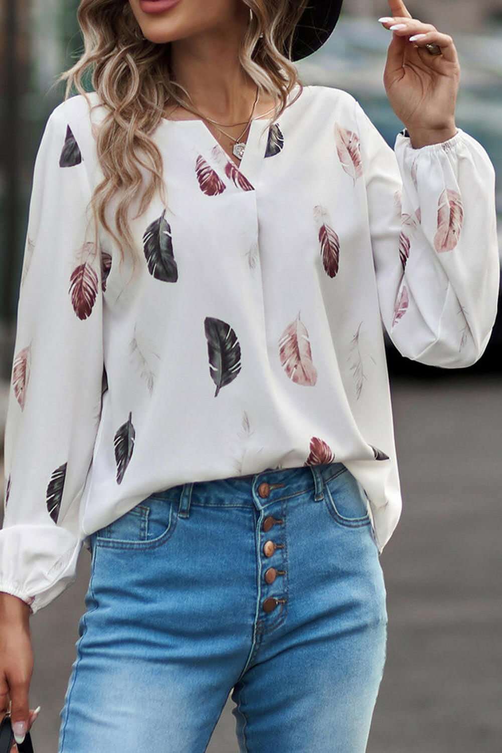 Feather Print Blouse