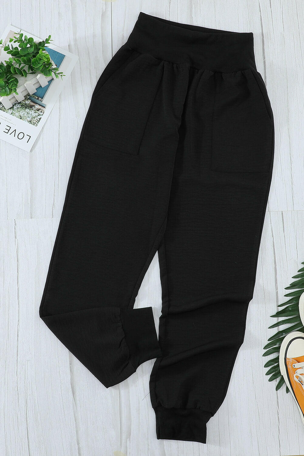 Black Elastic Waist Joggers