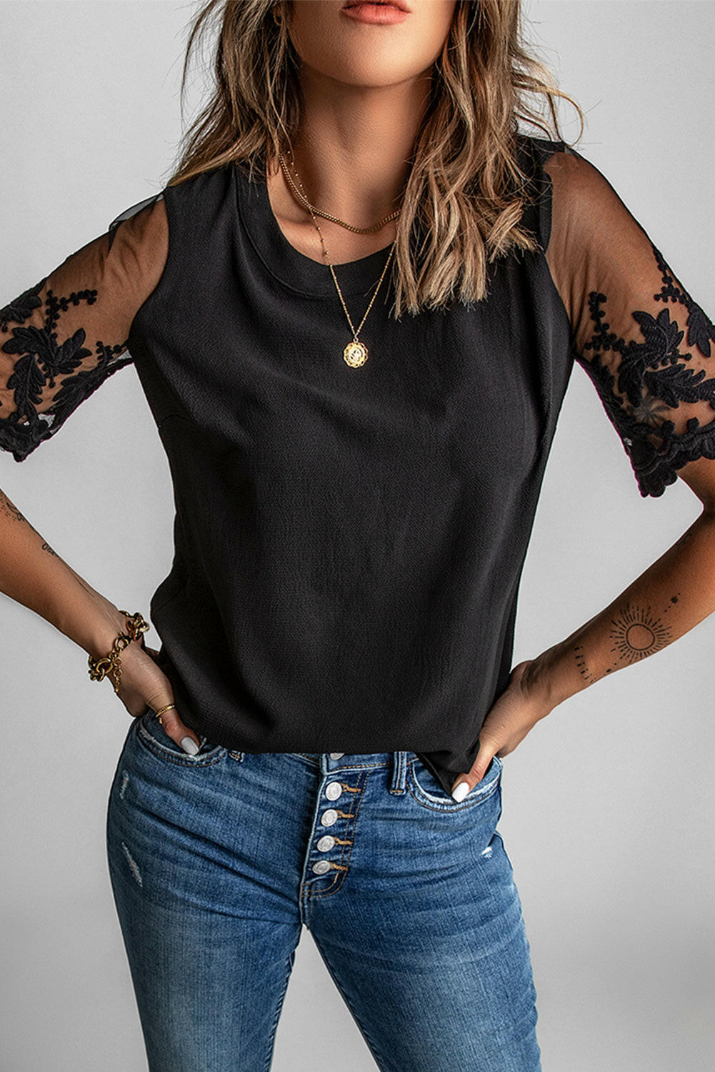 Black Sheer Lace Blouse