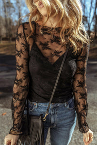 Black Mesh Long Sleeve Chic Top