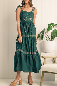 Vivian Green Boho Floral Dress