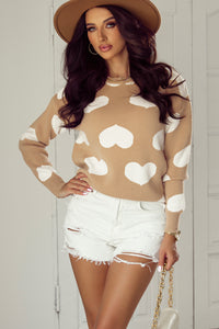 Beige Neutral Heart Sweater