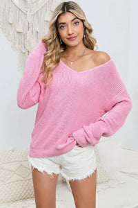 Ribbed Knit V Neck Sweater