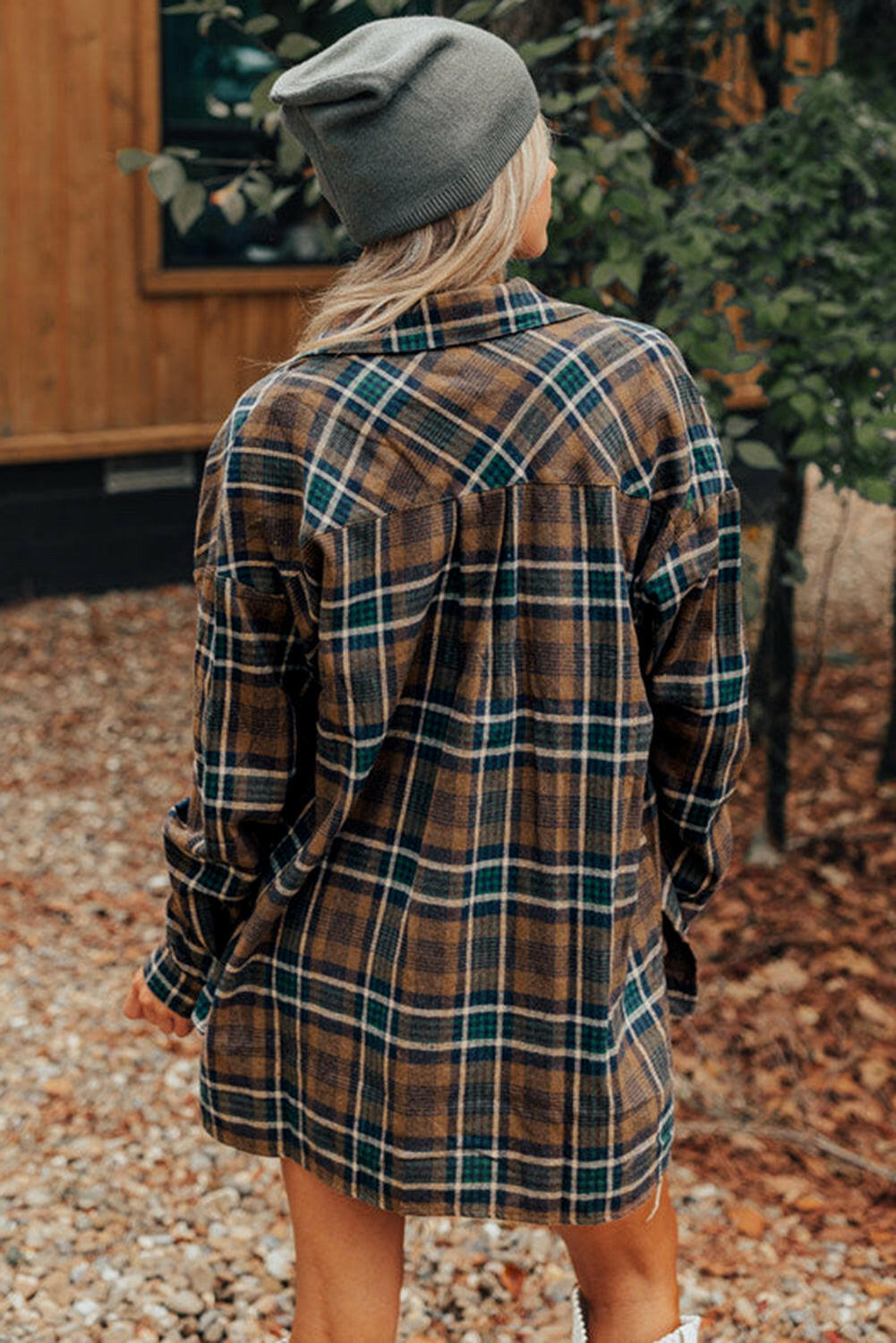 Brown Plaid Buttoned Shacket