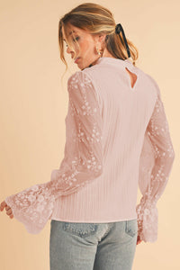 Lace Sleeve Mock Neck Blouse