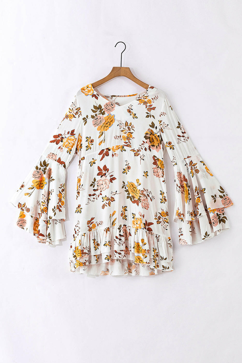 Autumn Floral Ruffle Mini Dress