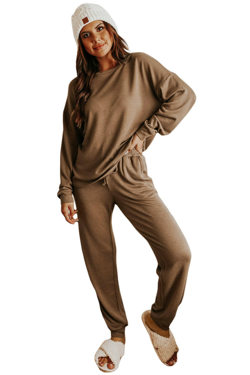 Khaki Long Sleeve Pullover & Jogger Pants Loungewear Set