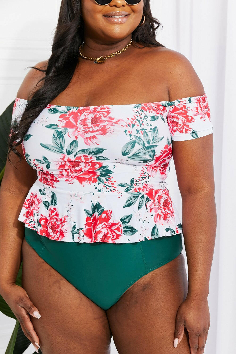 Floral Off-Shoulder Swim Tankini Set