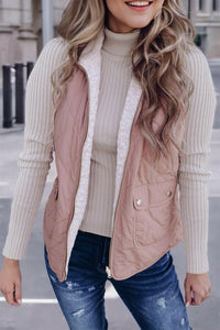 Pink Zip Up Sherpa Lined Quilted Vest