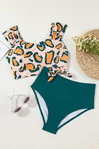 Green Leopard High Waist Bikini Set