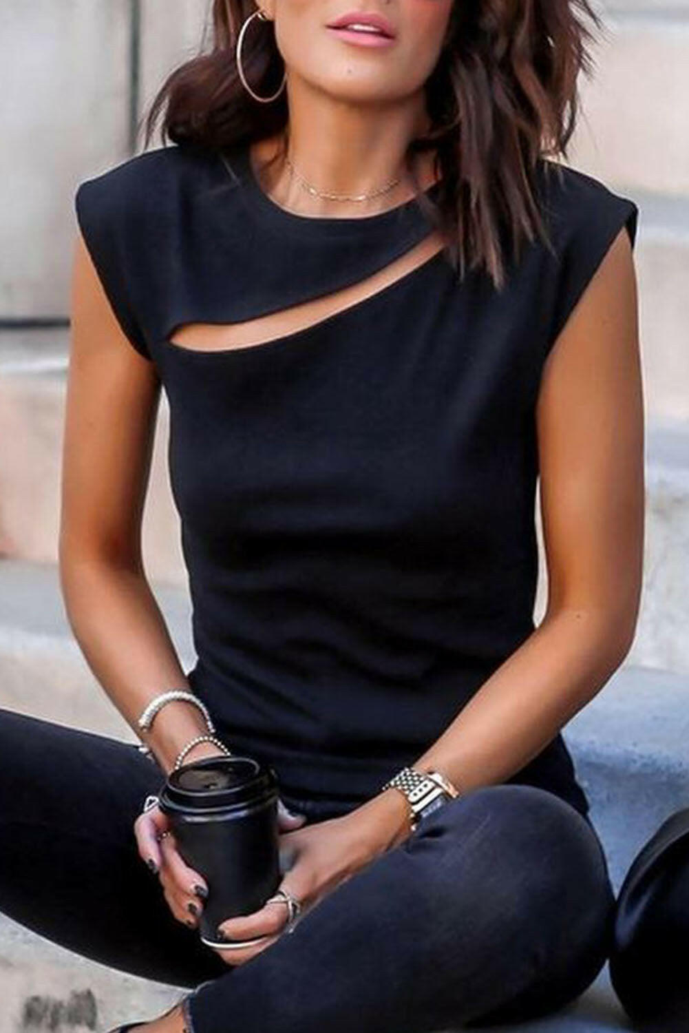 Black Cutout Summer Sleeveless Top