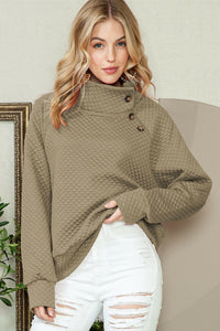 Quilted Buttoned Neck Sweater