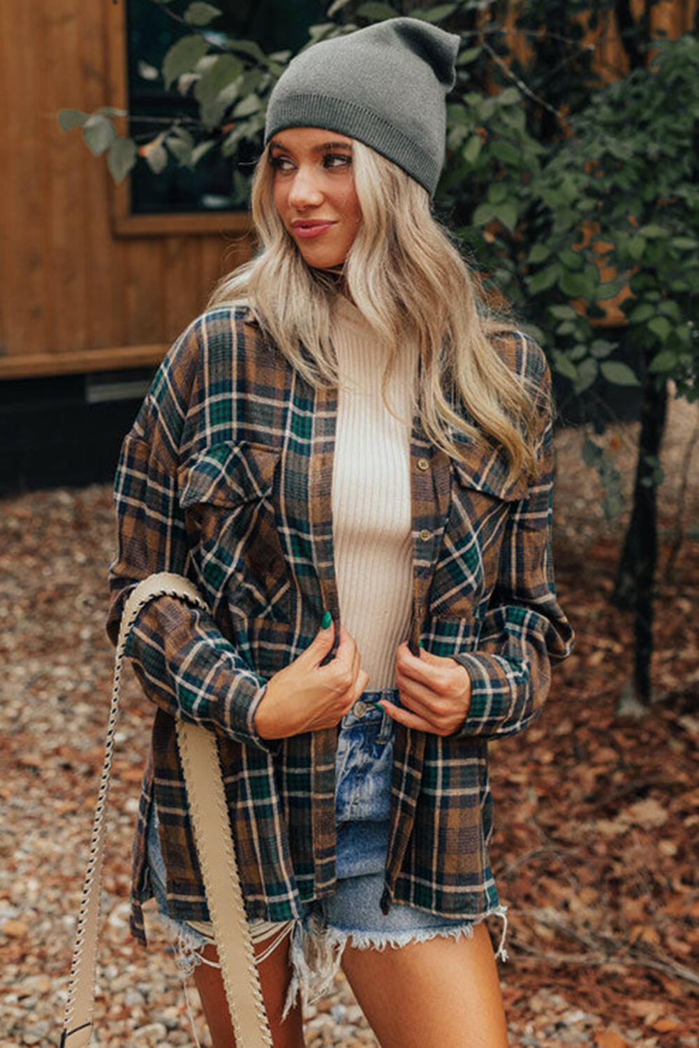 Brown Plaid Buttoned Shacket