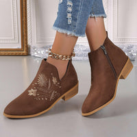 Embroidered Suede Booties