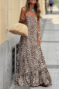 Fiona Leopard Backless Ruffled Maxi Dress