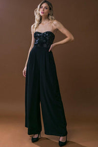 Black Sequin Wide Leg Jumpsuit