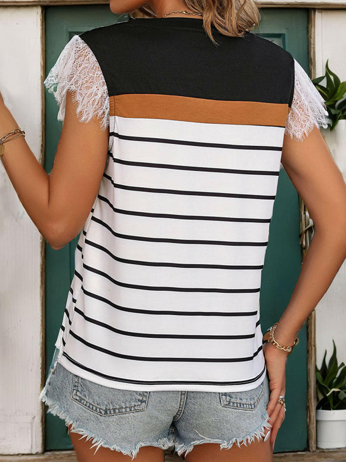 Lace Detail Striped T-Shirt