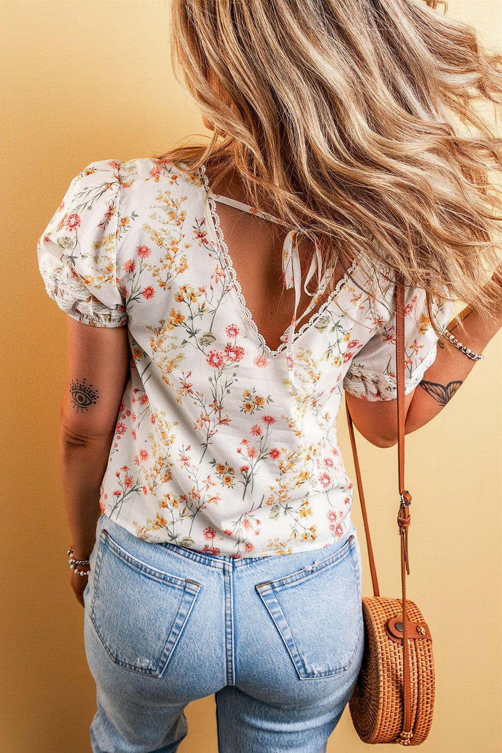 Boho Floral Short Sleeve Blouse