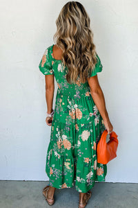 Sammie Green Floral Print Tiered Dress