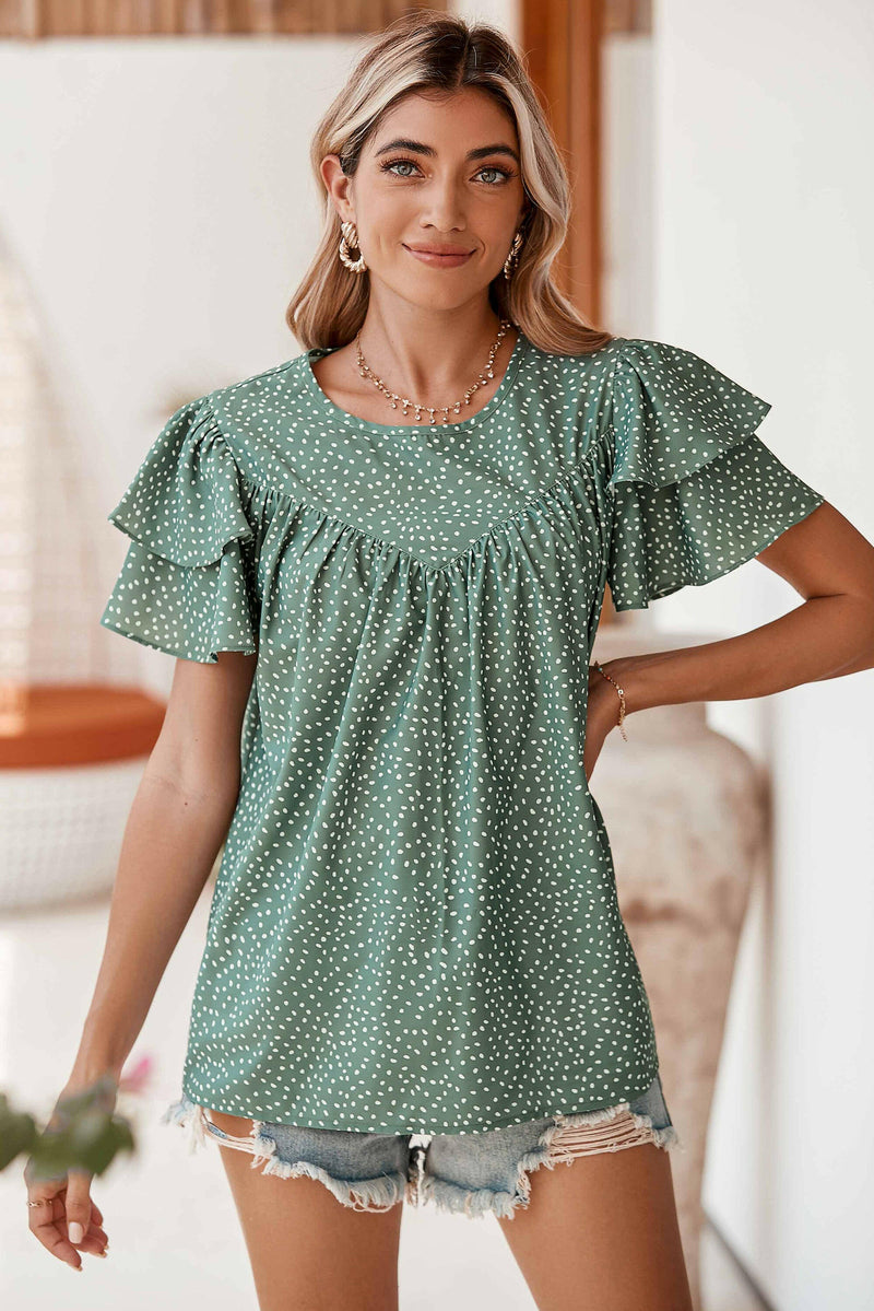 Polka Dot Ruffle Sleeve Blouse