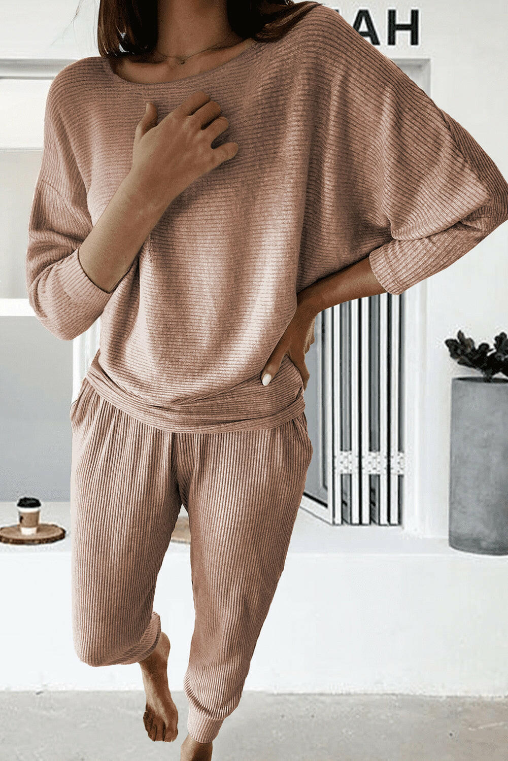 Oversized Ribbed Sweater and Pants Set