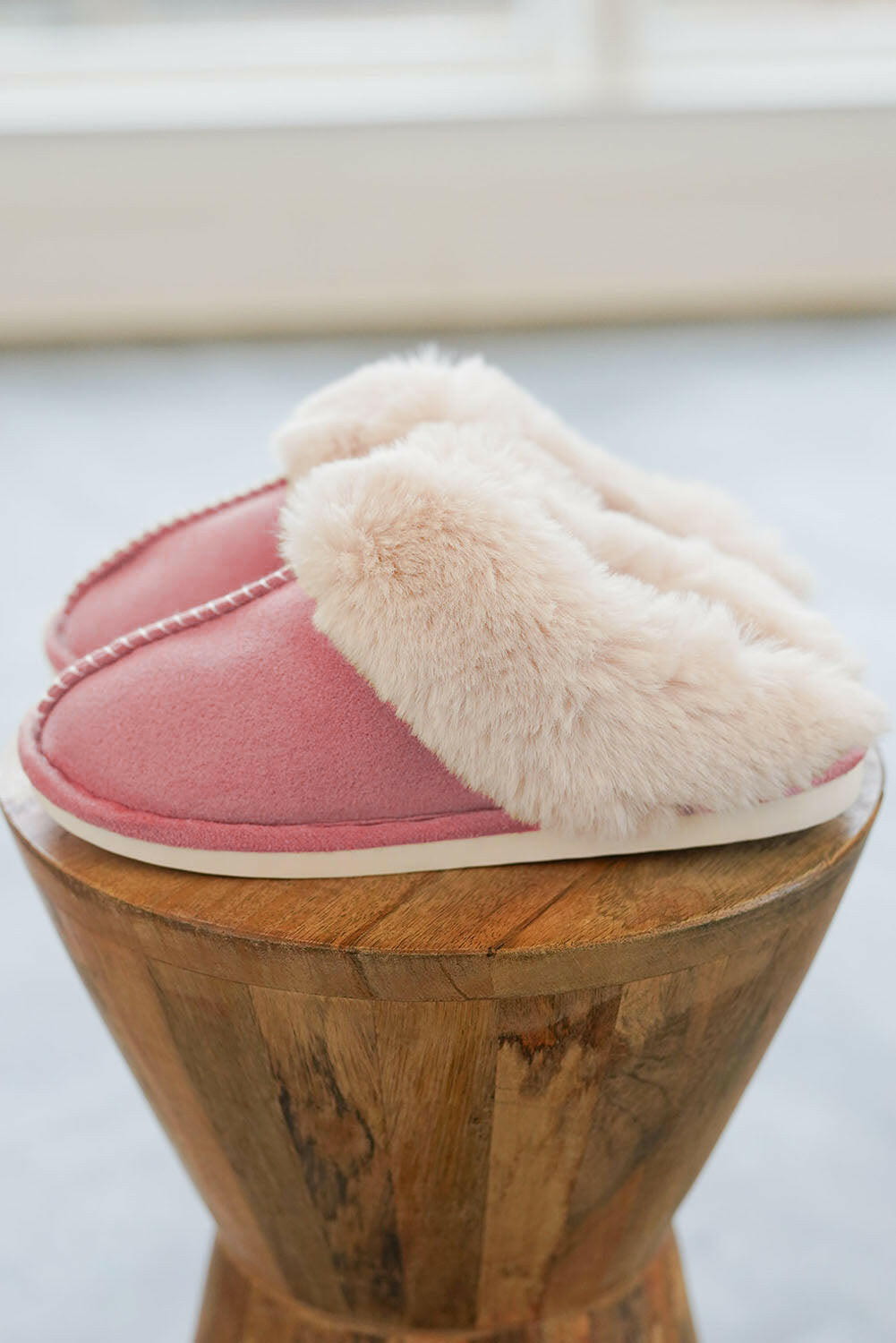 Pink Faux Suede Plush Slippers