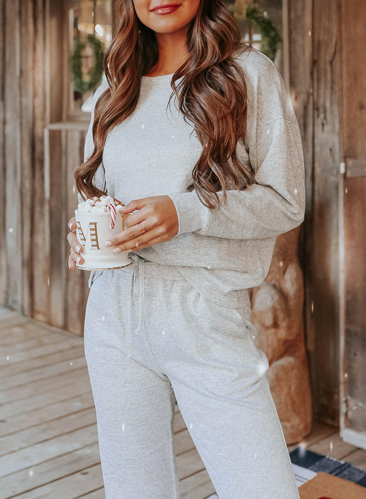 Khaki Long Sleeve Pullover & Jogger Pants Loungewear Set