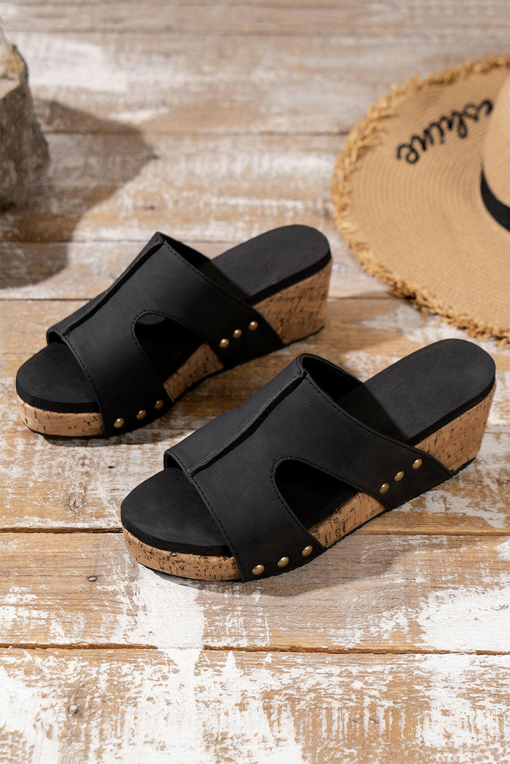 Black Stylish Wedge Sandals