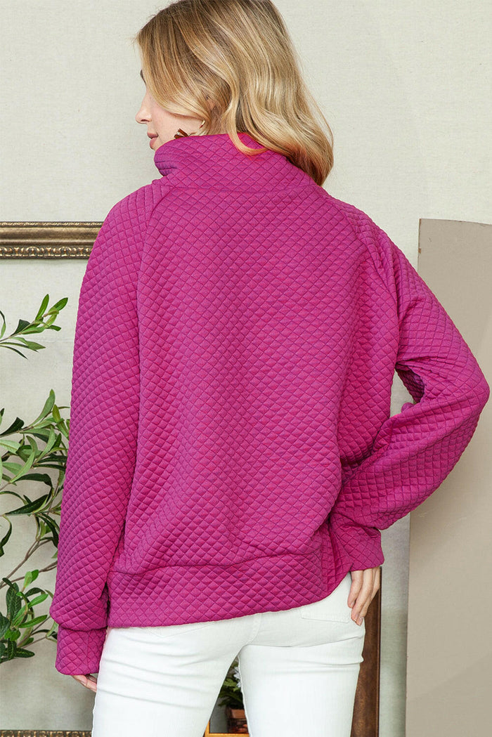 Quilted Buttoned Neck Sweater