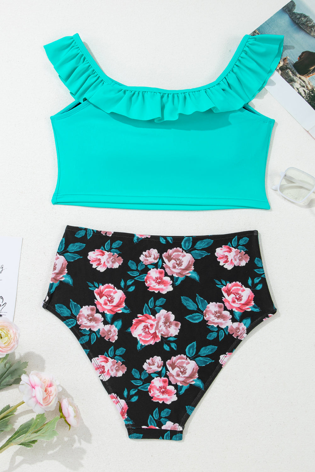 Ruffle Square Neck Floral Bikini Set