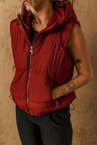 Red Hooded Puffer Vest