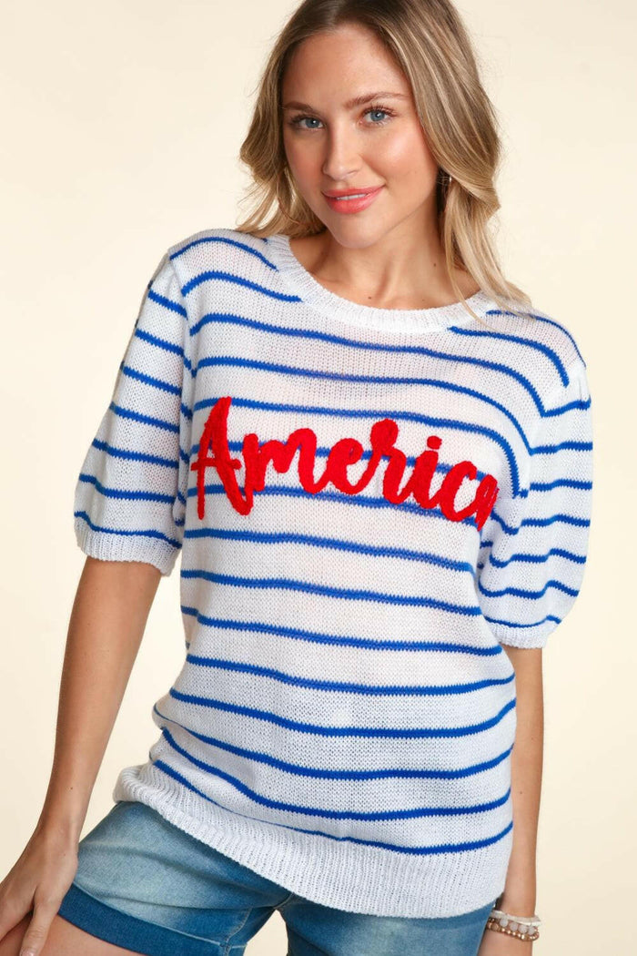 Coastal America Striped Knit Top