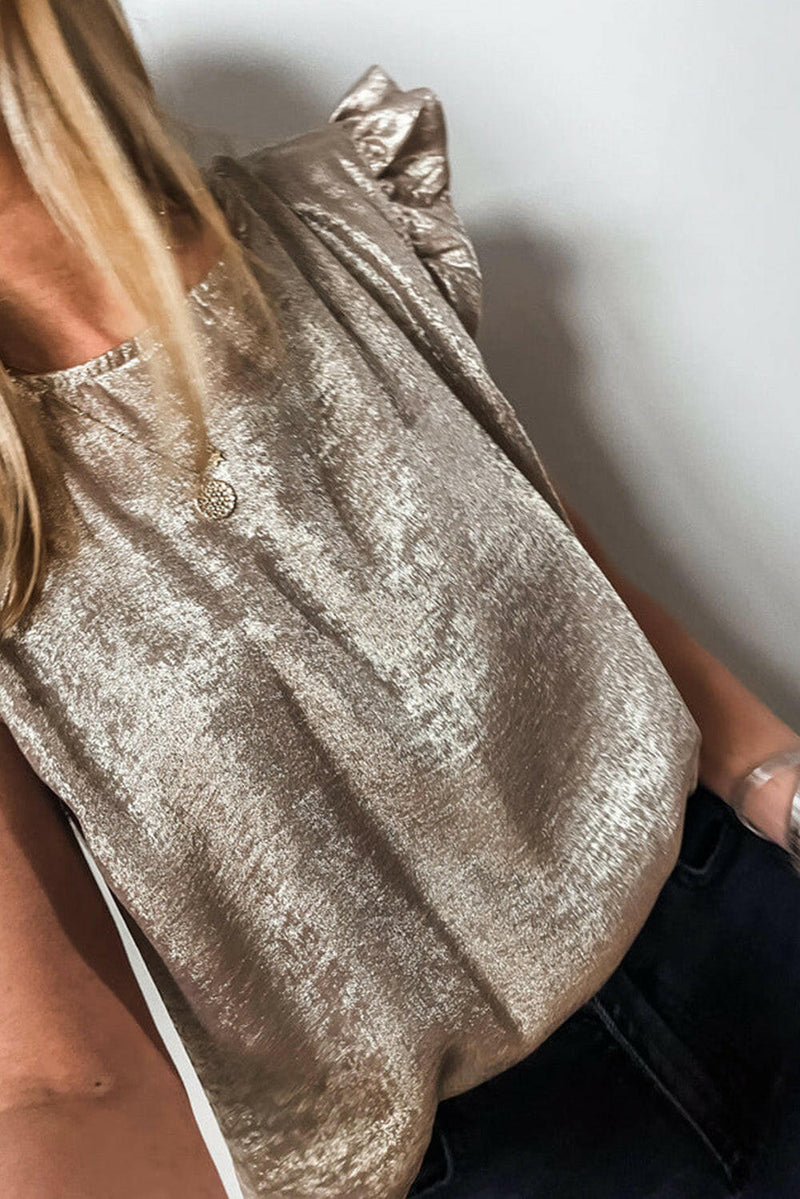 Gold Metallic Ruffle Shoulder Blouse