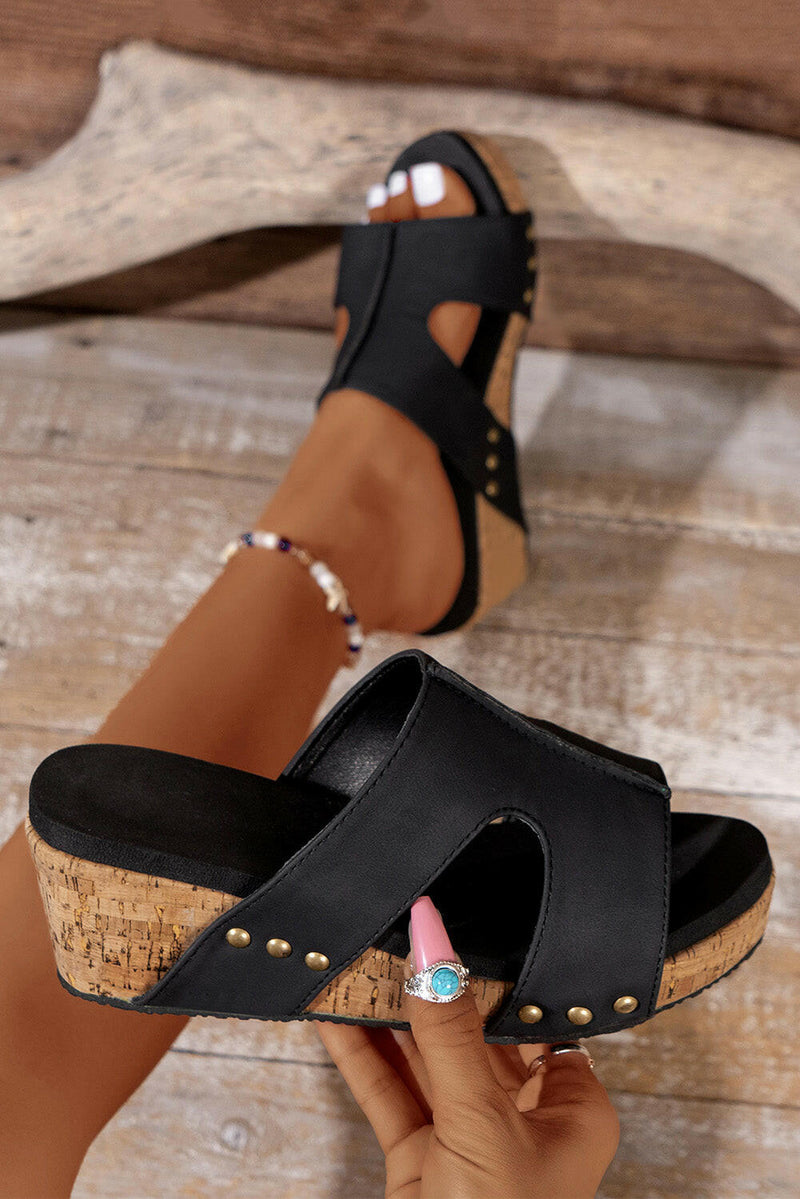 Black Stylish Wedge Sandals