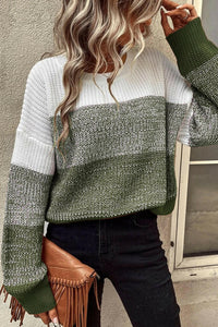 Color Block Drop Shoulder Ribbed Sweater