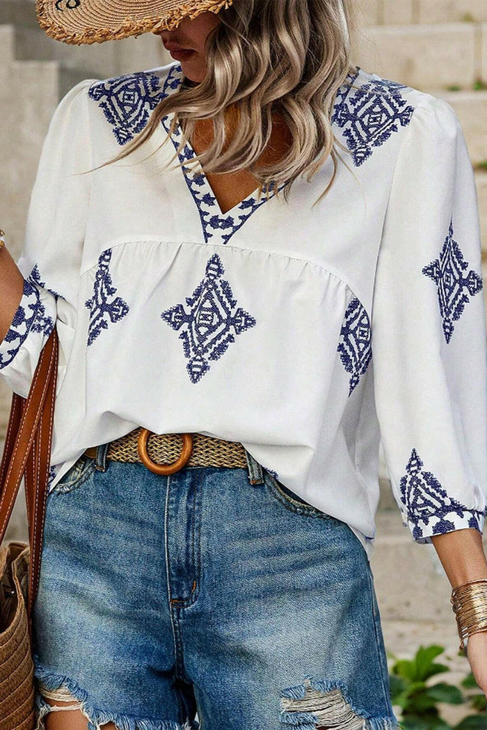 Boho Geometric Print Blouse