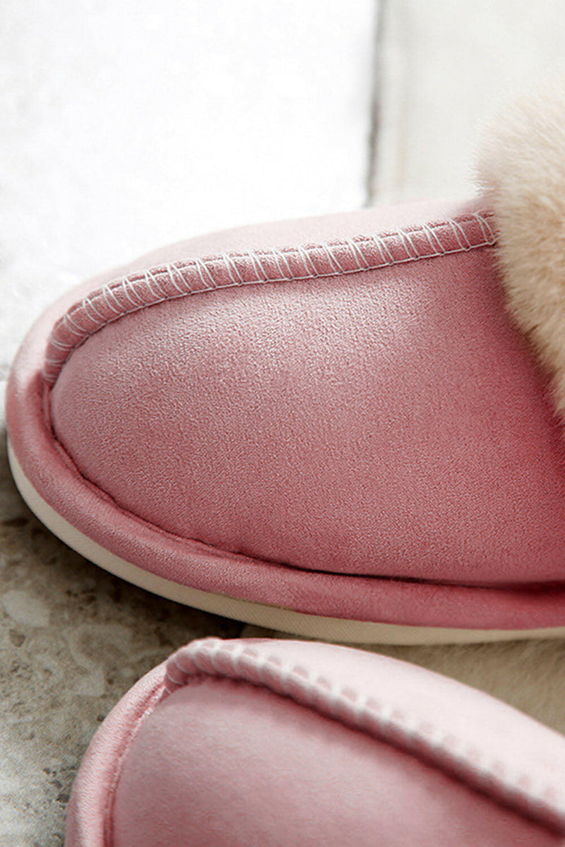 Pink Faux Suede Plush Slippers