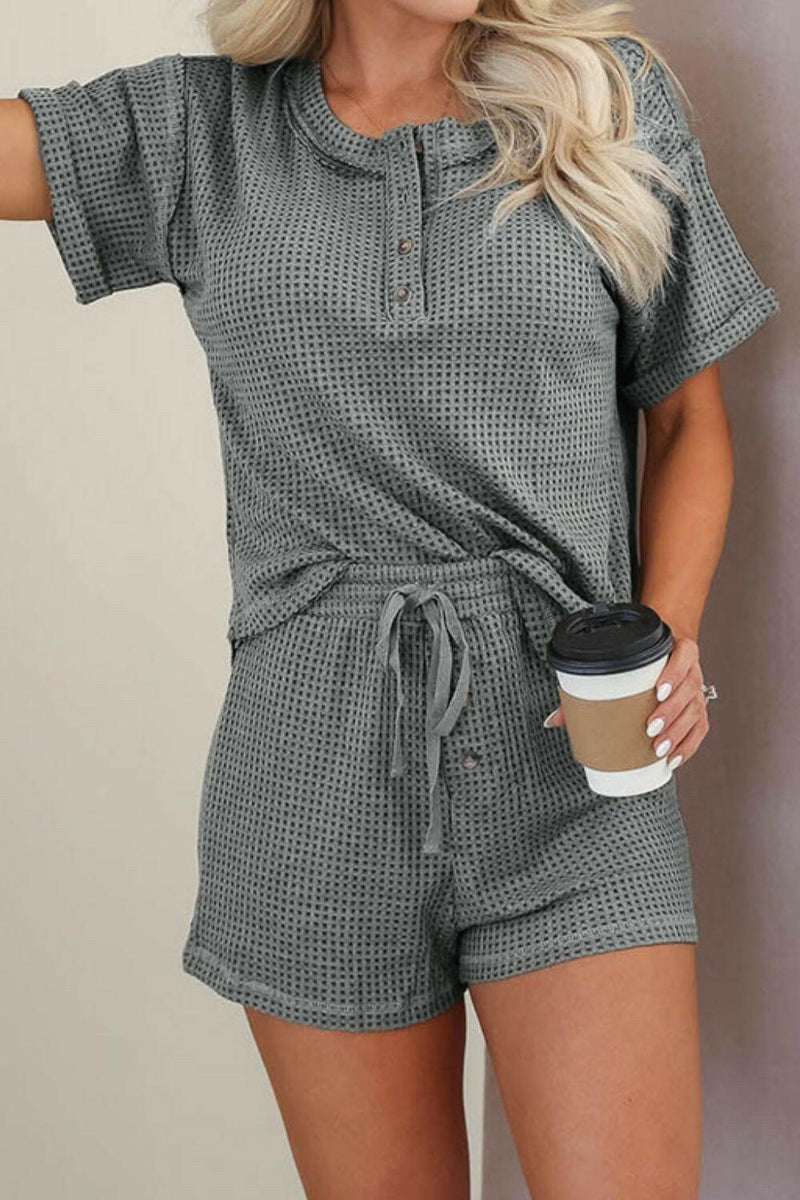 Waffle-Knit Top and Shorts Lounge Set