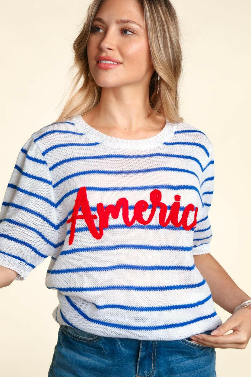 Coastal America Striped Knit Top