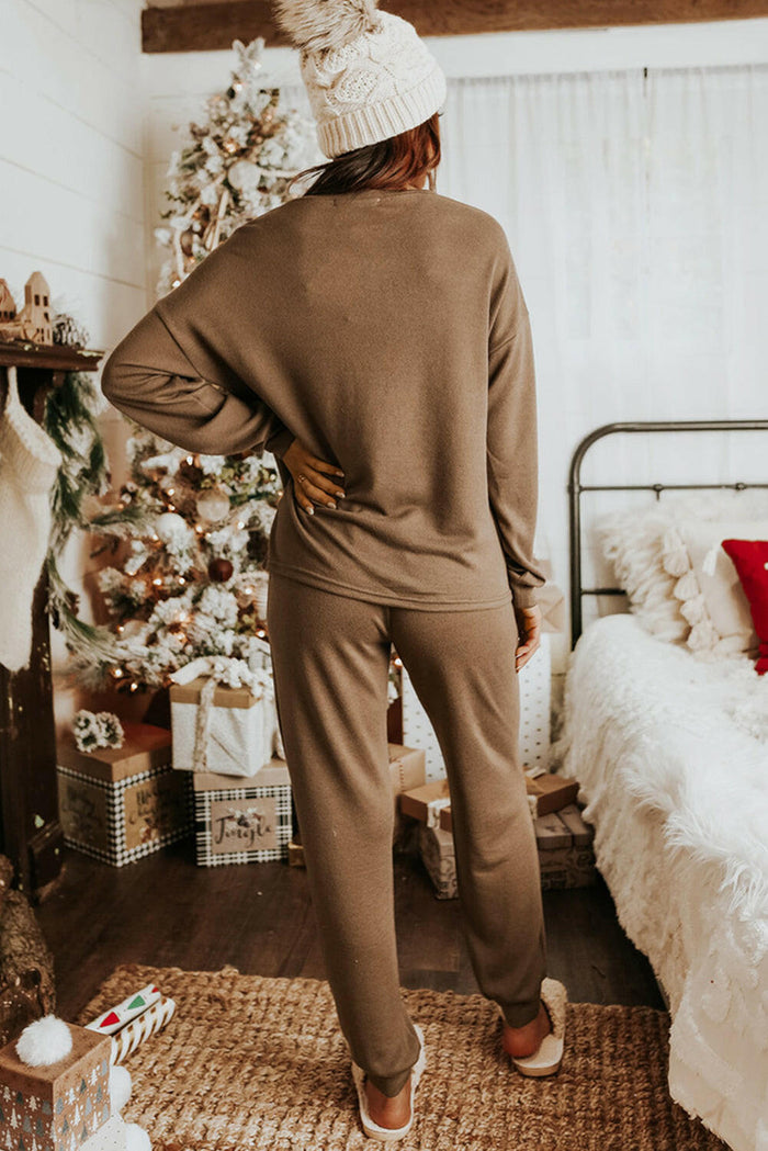 Khaki Long Sleeve Pullover & Jogger Pants Loungewear Set