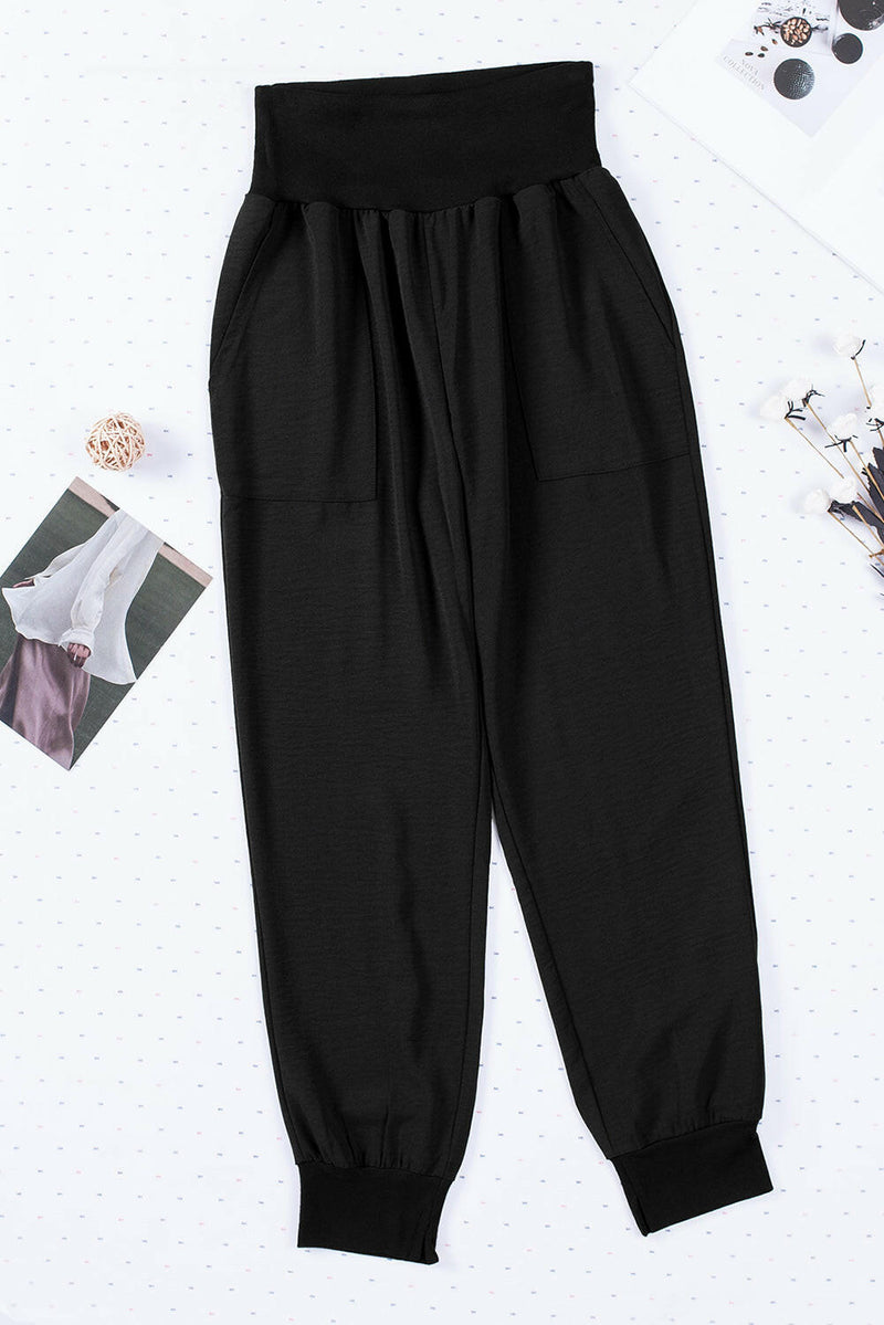 Black Elastic Waist Joggers