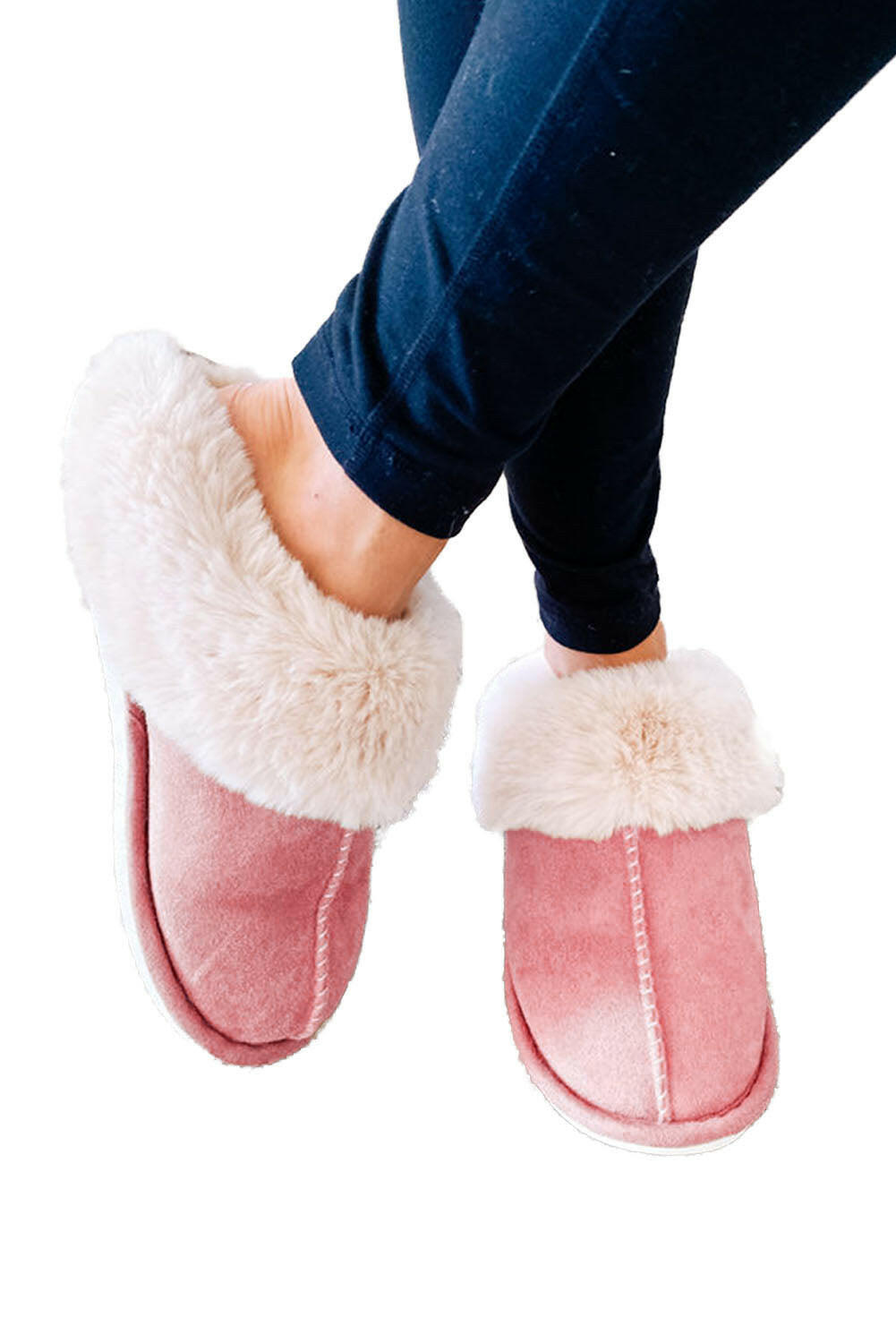 Pink Faux Suede Plush Slippers