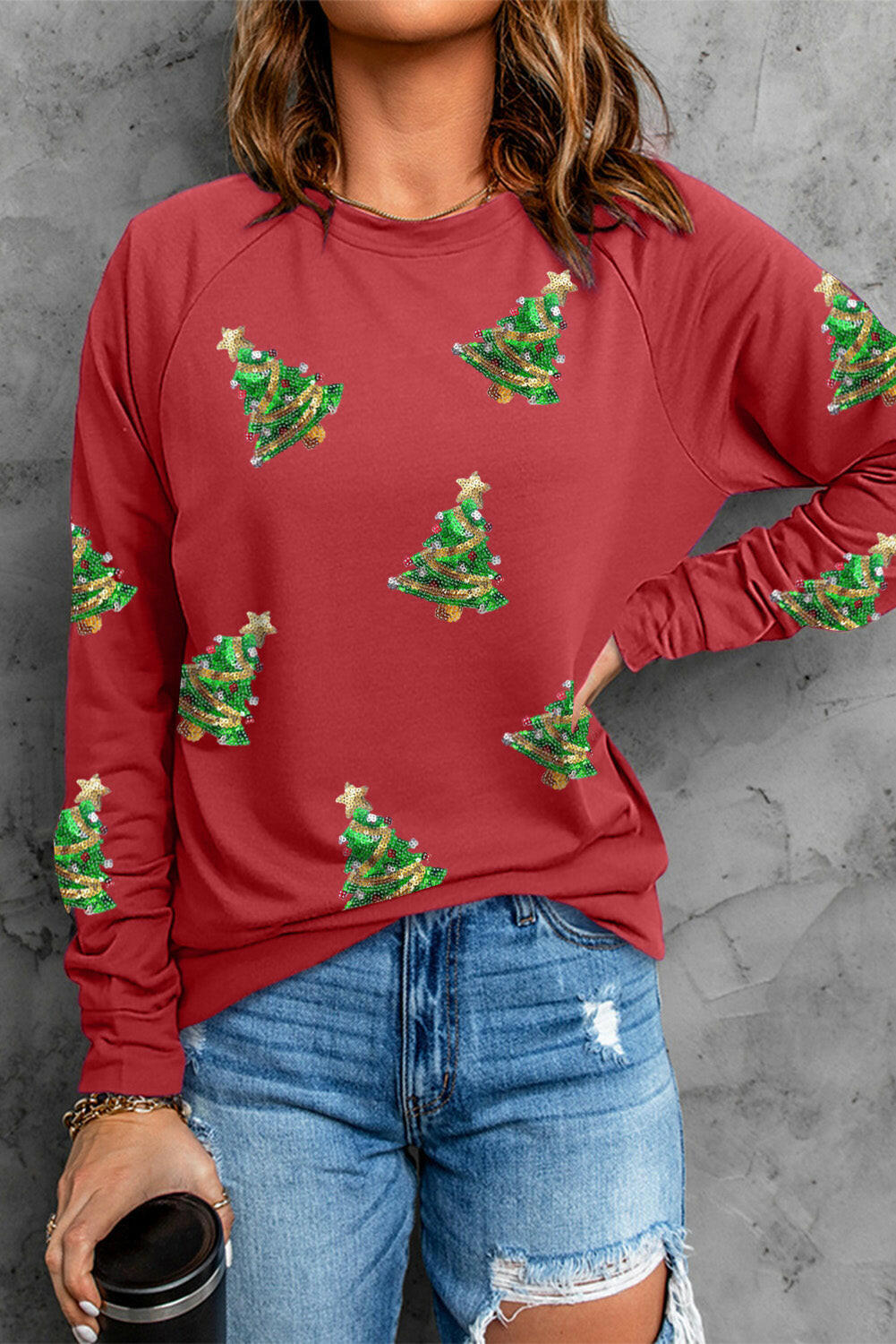 Sequined Christmas Tree Graphic Sweatshirt