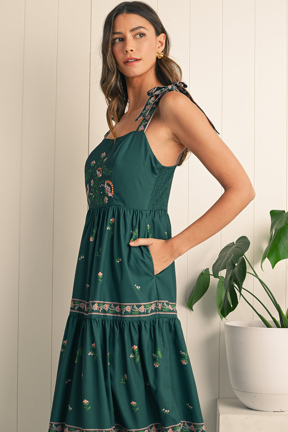 Vivian Green Boho Floral Dress