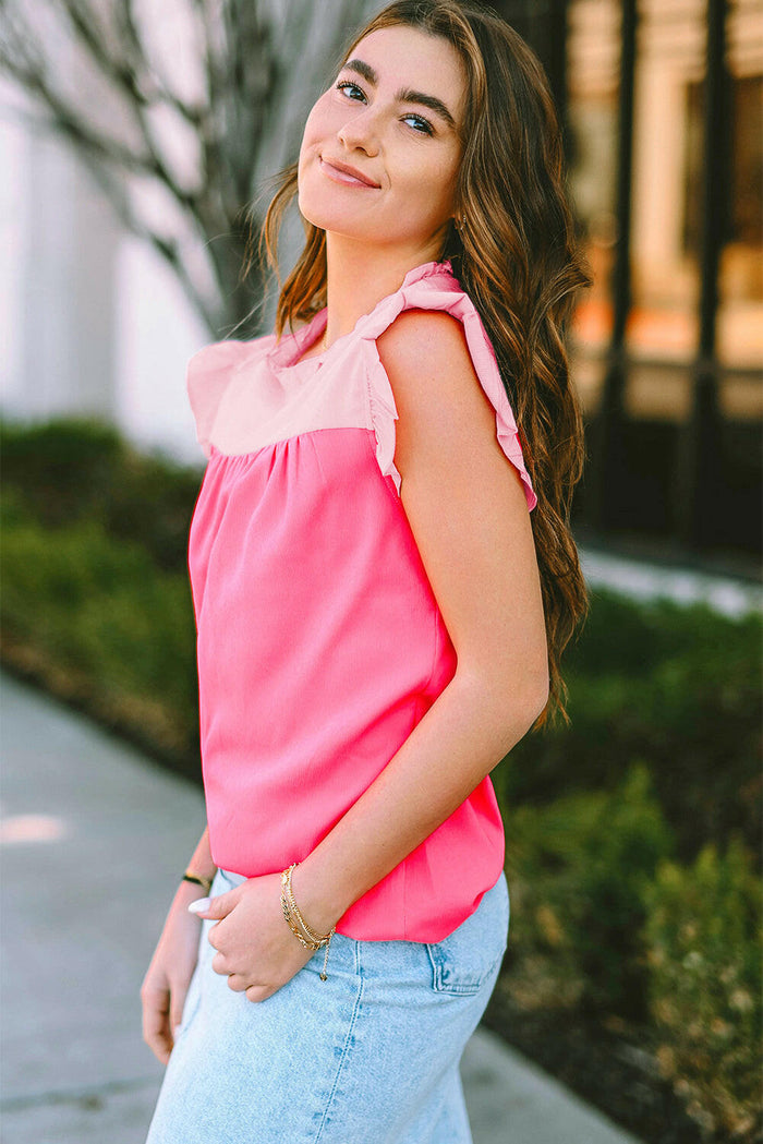 Color Block Ruffle Blouse