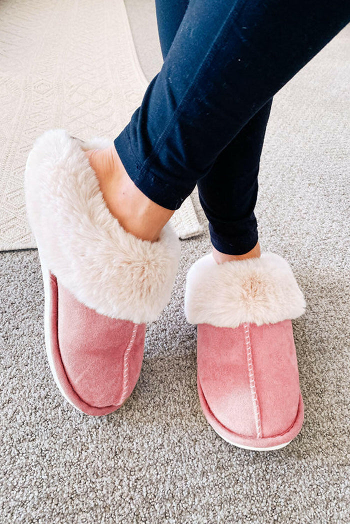 Pink Faux Suede Plush Slippers